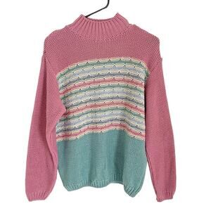 VTG Knit Sweater Womens M Granny Cottagecore Pastel Kawaii Y2K 90s Kidcore